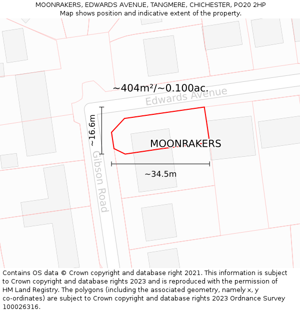 MOONRAKERS, EDWARDS AVENUE, TANGMERE, CHICHESTER, PO20 2HP: Plot and title map