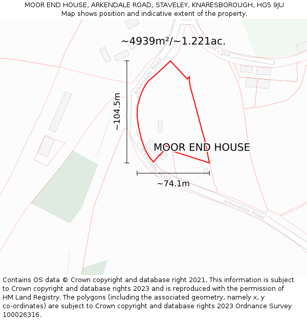 MOOR END HOUSE, ARKENDALE ROAD, STAVELEY, KNARESBOROUGH, HG5 9JU: Plot and title map