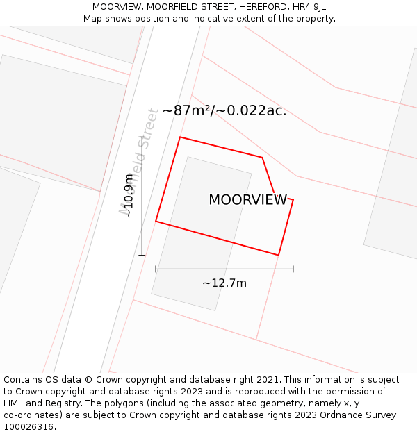 MOORVIEW, MOORFIELD STREET, HEREFORD, HR4 9JL: Plot and title map