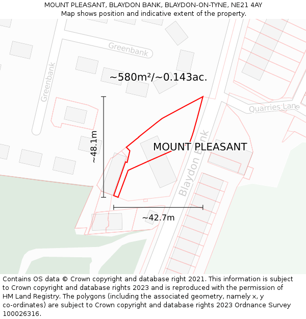 MOUNT PLEASANT, BLAYDON BANK, BLAYDON-ON-TYNE, NE21 4AY: Plot and title map