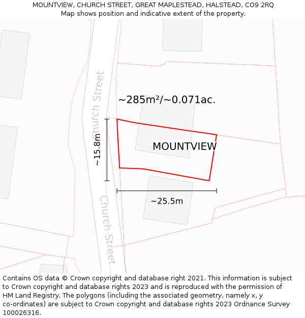 MOUNTVIEW, CHURCH STREET, GREAT MAPLESTEAD, HALSTEAD, CO9 2RQ: Plot and title map