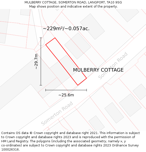 MULBERRY COTTAGE, SOMERTON ROAD, LANGPORT, TA10 9SG: Plot and title map