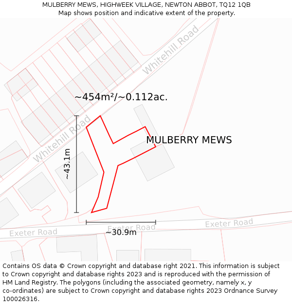 MULBERRY MEWS, HIGHWEEK VILLAGE, NEWTON ABBOT, TQ12 1QB: Plot and title map