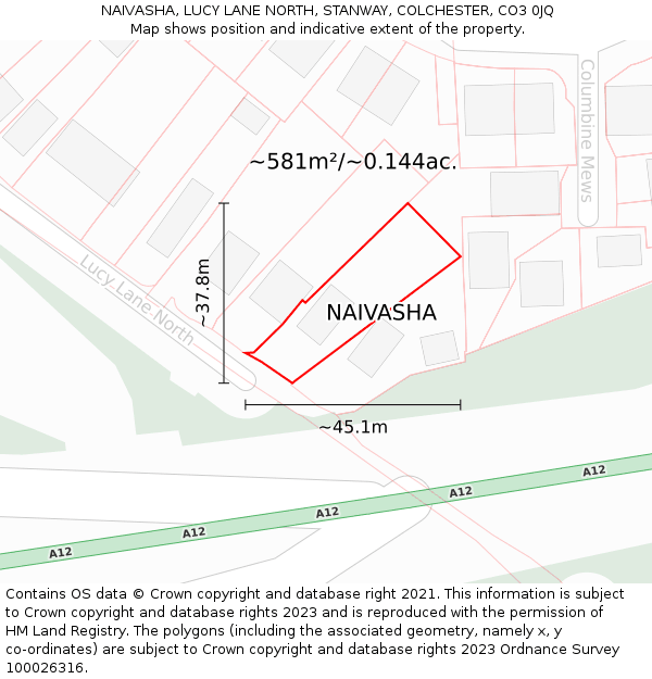 NAIVASHA, LUCY LANE NORTH, STANWAY, COLCHESTER, CO3 0JQ: Plot and title map