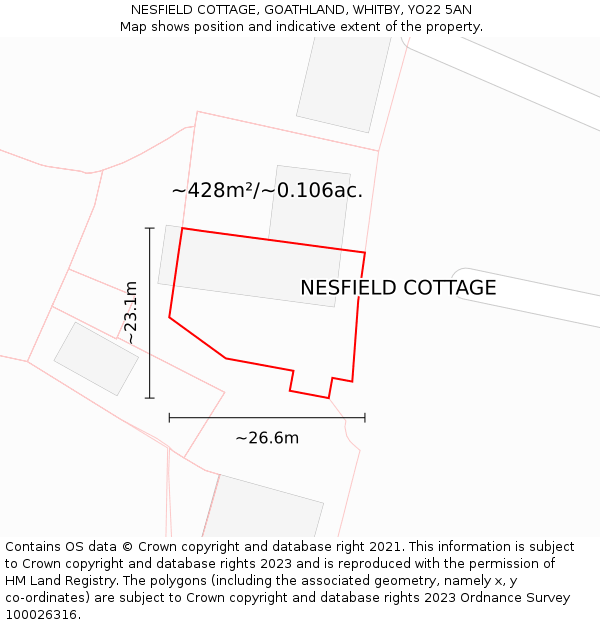 NESFIELD COTTAGE, GOATHLAND, WHITBY, YO22 5AN: Plot and title map