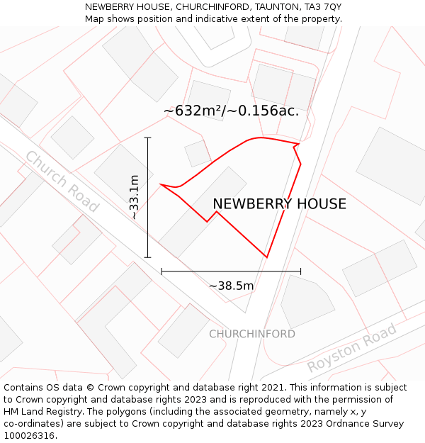 NEWBERRY HOUSE, CHURCHINFORD, TAUNTON, TA3 7QY: Plot and title map