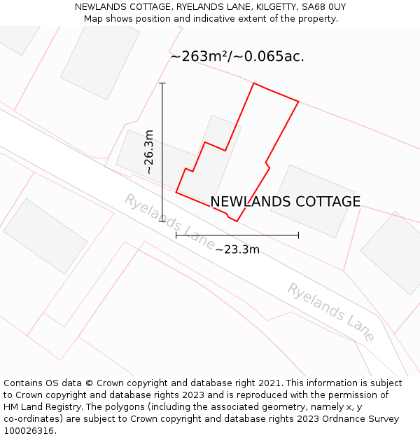 NEWLANDS COTTAGE, RYELANDS LANE, KILGETTY, SA68 0UY: Plot and title map