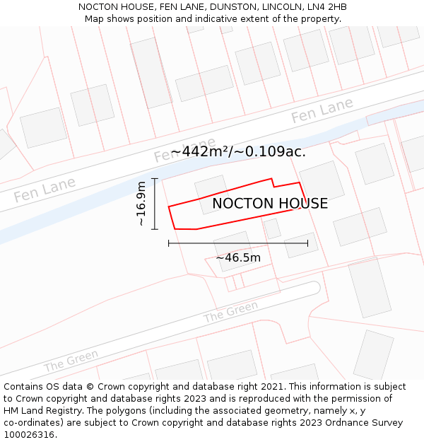 NOCTON HOUSE, FEN LANE, DUNSTON, LINCOLN, LN4 2HB: Plot and title map