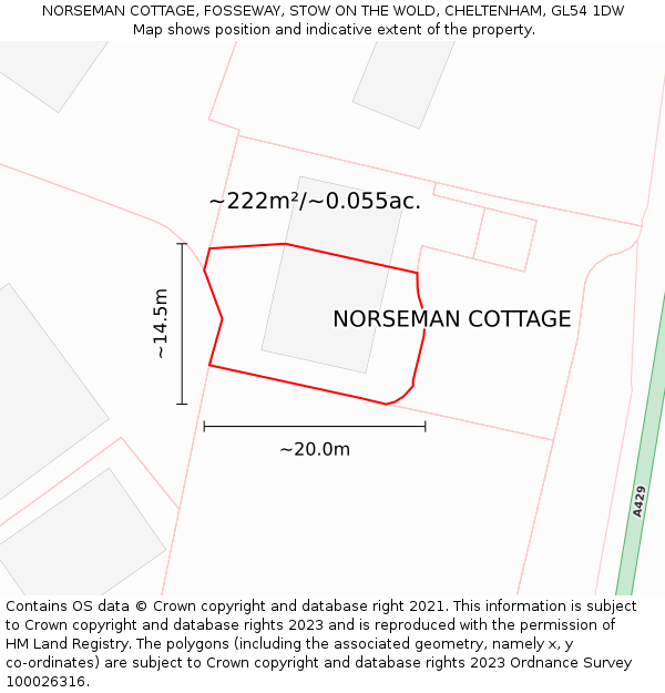 NORSEMAN COTTAGE, FOSSEWAY, STOW ON THE WOLD, CHELTENHAM, GL54 1DW: Plot and title map