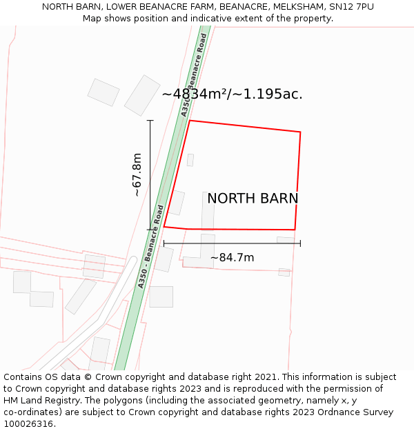 NORTH BARN, LOWER BEANACRE FARM, BEANACRE, MELKSHAM, SN12 7PU: Plot and title map