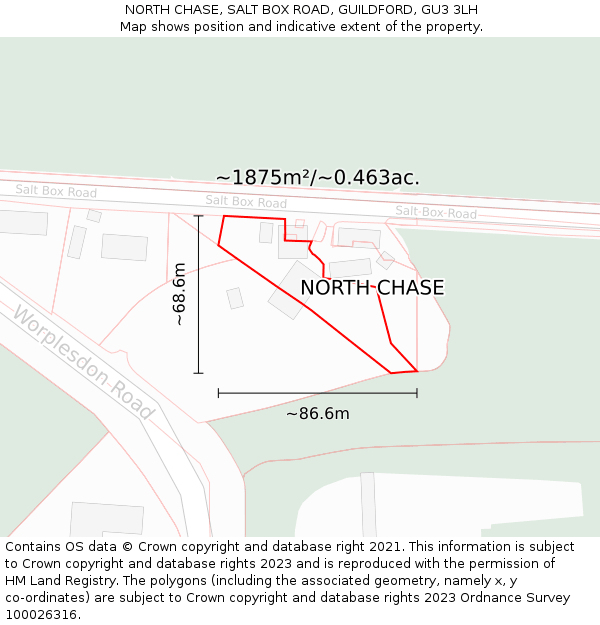 NORTH CHASE, SALT BOX ROAD, GUILDFORD, GU3 3LH: Plot and title map