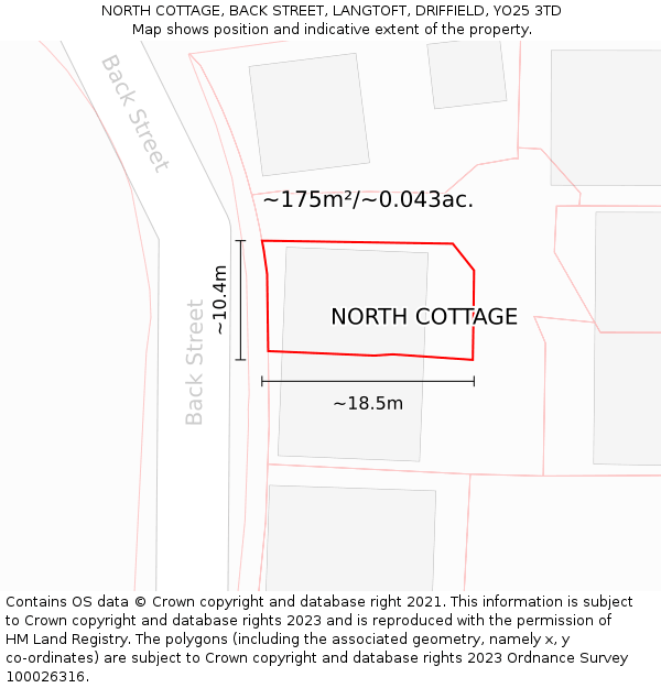 NORTH COTTAGE, BACK STREET, LANGTOFT, DRIFFIELD, YO25 3TD: Plot and title map