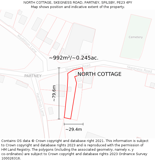 NORTH COTTAGE, SKEGNESS ROAD, PARTNEY, SPILSBY, PE23 4PY: Plot and title map