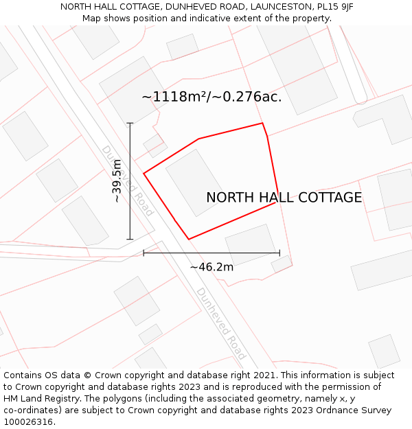 NORTH HALL COTTAGE, DUNHEVED ROAD, LAUNCESTON, PL15 9JF: Plot and title map
