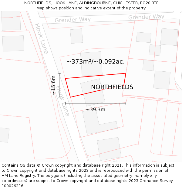 NORTHFIELDS, HOOK LANE, ALDINGBOURNE, CHICHESTER, PO20 3TE: Plot and title map