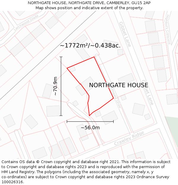 NORTHGATE HOUSE, NORTHGATE DRIVE, CAMBERLEY, GU15 2AP: Plot and title map