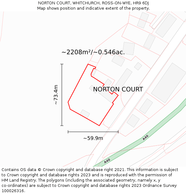 NORTON COURT, WHITCHURCH, ROSS-ON-WYE, HR9 6DJ: Plot and title map