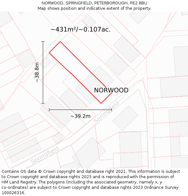 NORWOOD, SPRINGFIELD, PETERBOROUGH, PE2 8BU: Plot and title map