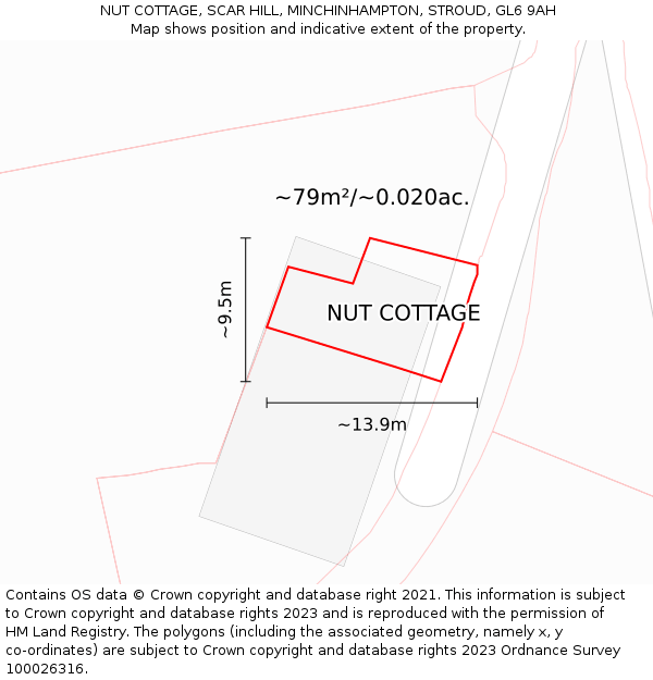 NUT COTTAGE, SCAR HILL, MINCHINHAMPTON, STROUD, GL6 9AH: Plot and title map