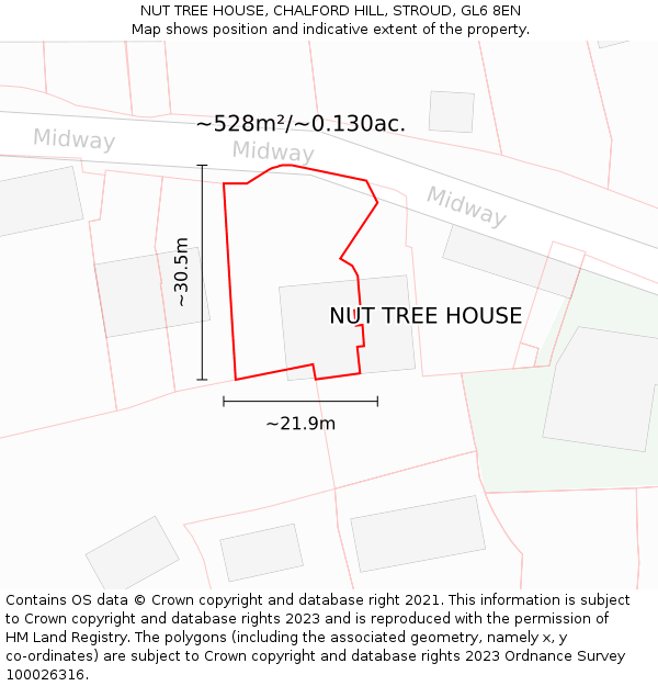 NUT TREE HOUSE, CHALFORD HILL, STROUD, GL6 8EN: Plot and title map