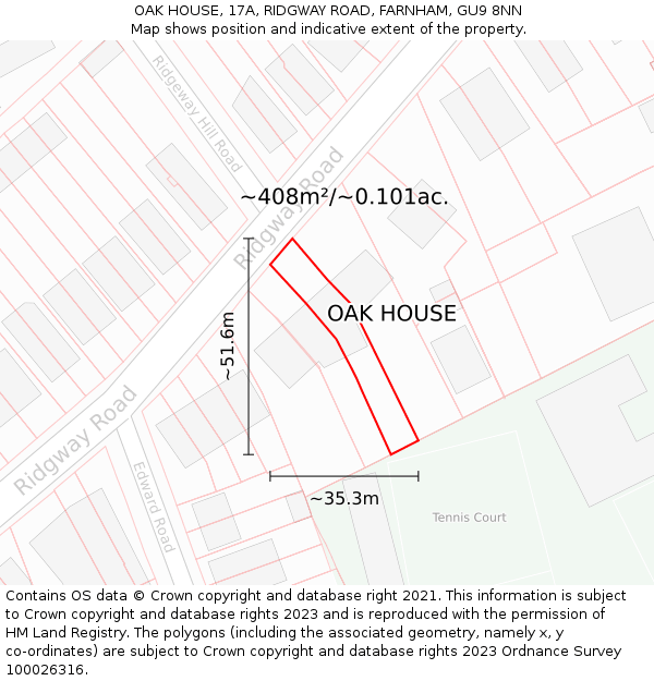 OAK HOUSE, 17A, RIDGWAY ROAD, FARNHAM, GU9 8NN: Plot and title map