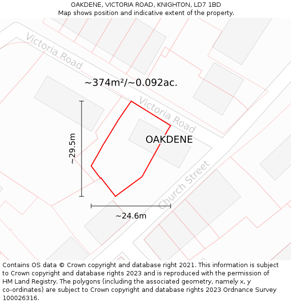 OAKDENE, VICTORIA ROAD, KNIGHTON, LD7 1BD: Plot and title map