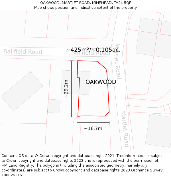 OAKWOOD, MARTLET ROAD, MINEHEAD, TA24 5QE: Plot and title map