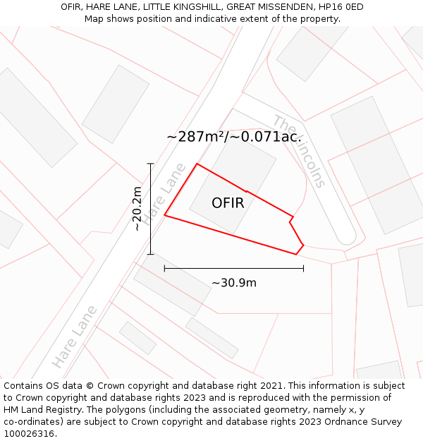 OFIR, HARE LANE, LITTLE KINGSHILL, GREAT MISSENDEN, HP16 0ED: Plot and title map