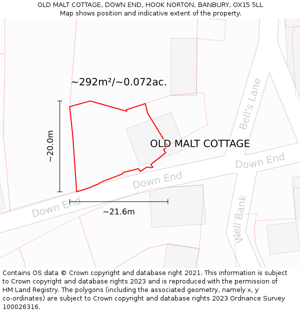 OLD MALT COTTAGE, DOWN END, HOOK NORTON, BANBURY, OX15 5LL: Plot and title map