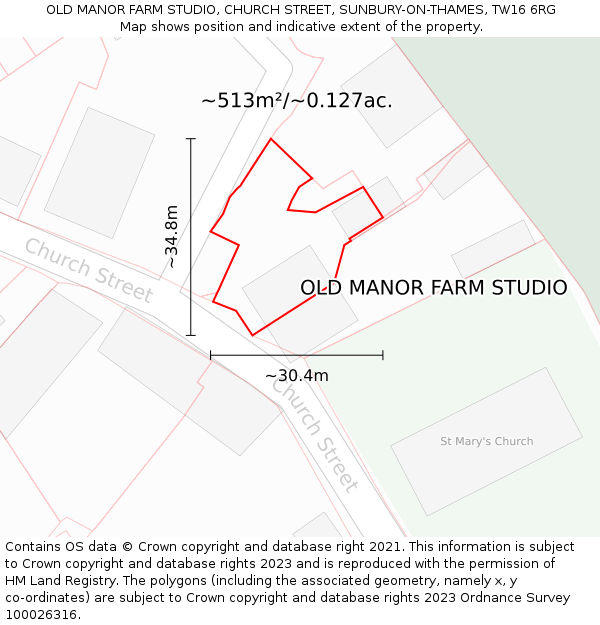 OLD MANOR FARM STUDIO, CHURCH STREET, SUNBURY-ON-THAMES, TW16 6RG: Plot and title map