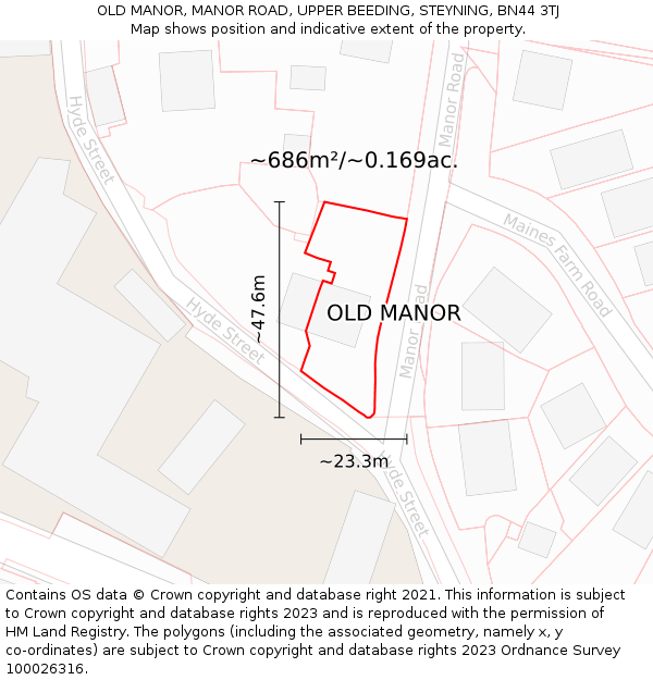 OLD MANOR, MANOR ROAD, UPPER BEEDING, STEYNING, BN44 3TJ: Plot and title map