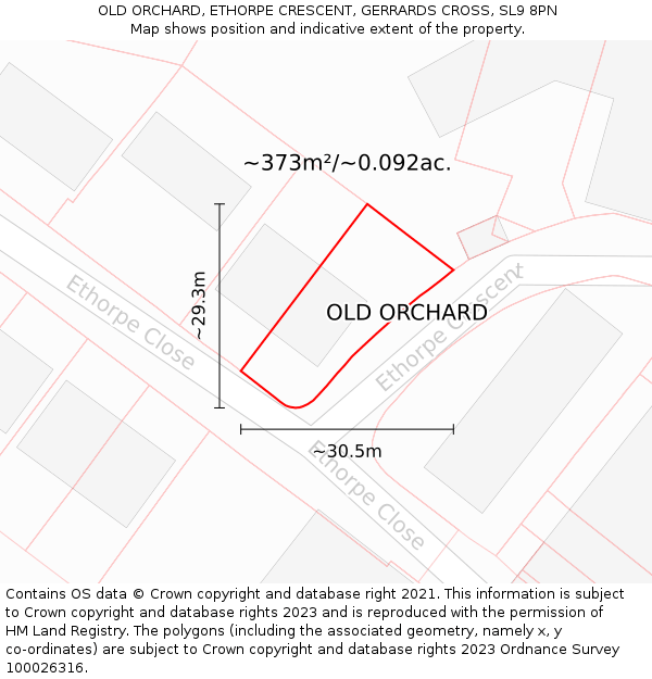 OLD ORCHARD, ETHORPE CRESCENT, GERRARDS CROSS, SL9 8PN: Plot and title map