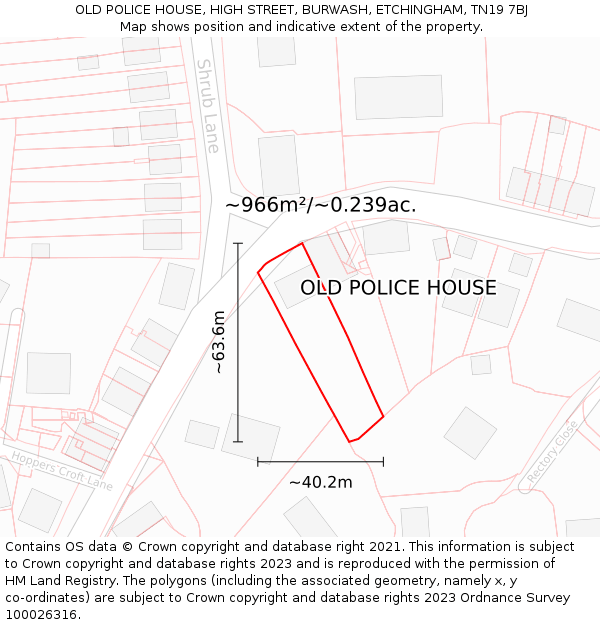 OLD POLICE HOUSE, HIGH STREET, BURWASH, ETCHINGHAM, TN19 7BJ: Plot and title map