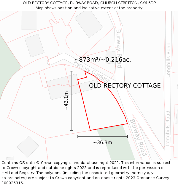 OLD RECTORY COTTAGE, BURWAY ROAD, CHURCH STRETTON, SY6 6DP: Plot and title map