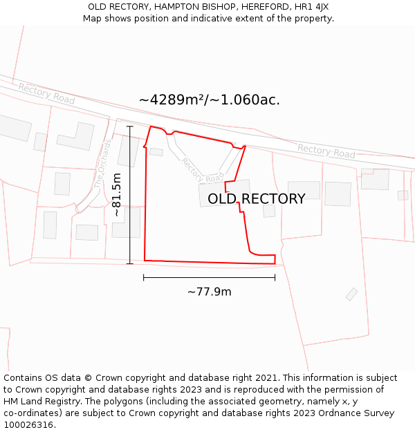 OLD RECTORY, HAMPTON BISHOP, HEREFORD, HR1 4JX: Plot and title map