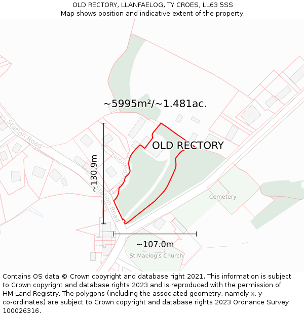 OLD RECTORY, LLANFAELOG, TY CROES, LL63 5SS: Plot and title map