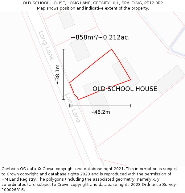 OLD SCHOOL HOUSE, LONG LANE, GEDNEY HILL, SPALDING, PE12 0PP: Plot and title map