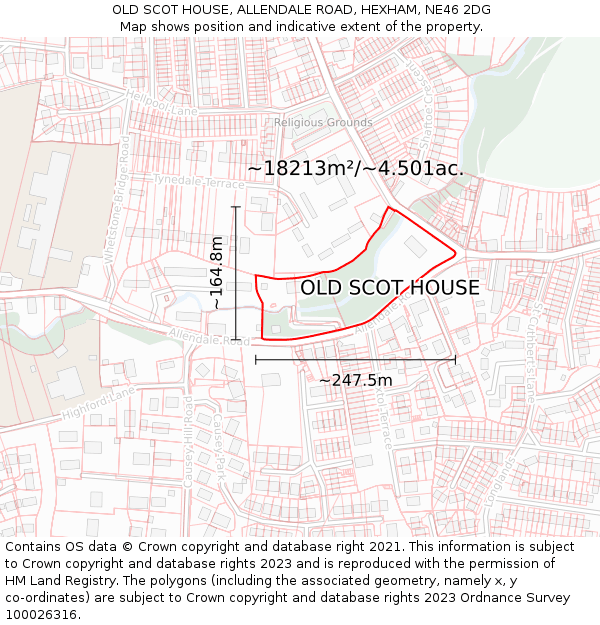 OLD SCOT HOUSE, ALLENDALE ROAD, HEXHAM, NE46 2DG: Plot and title map