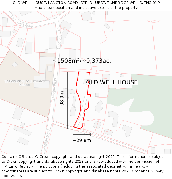 OLD WELL HOUSE, LANGTON ROAD, SPELDHURST, TUNBRIDGE WELLS, TN3 0NP: Plot and title map