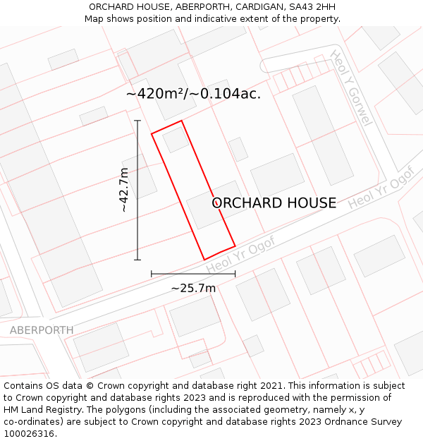 ORCHARD HOUSE, ABERPORTH, CARDIGAN, SA43 2HH: Plot and title map