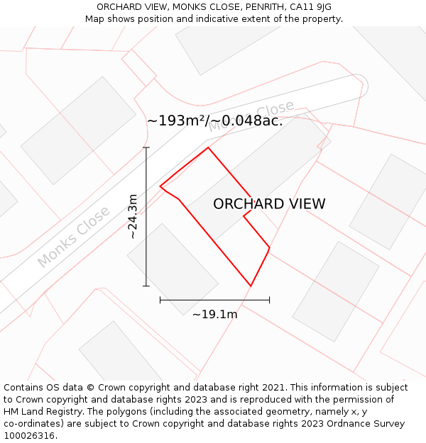 ORCHARD VIEW, MONKS CLOSE, PENRITH, CA11 9JG: Plot and title map