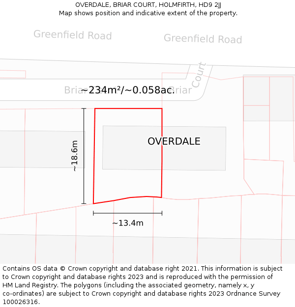 OVERDALE, BRIAR COURT, HOLMFIRTH, HD9 2JJ: Plot and title map