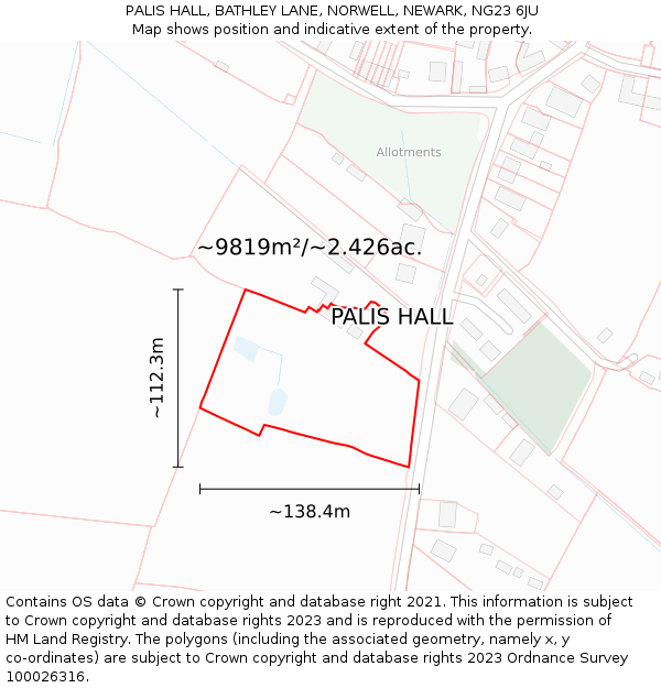 PALIS HALL, BATHLEY LANE, NORWELL, NEWARK, NG23 6JU: Plot and title map