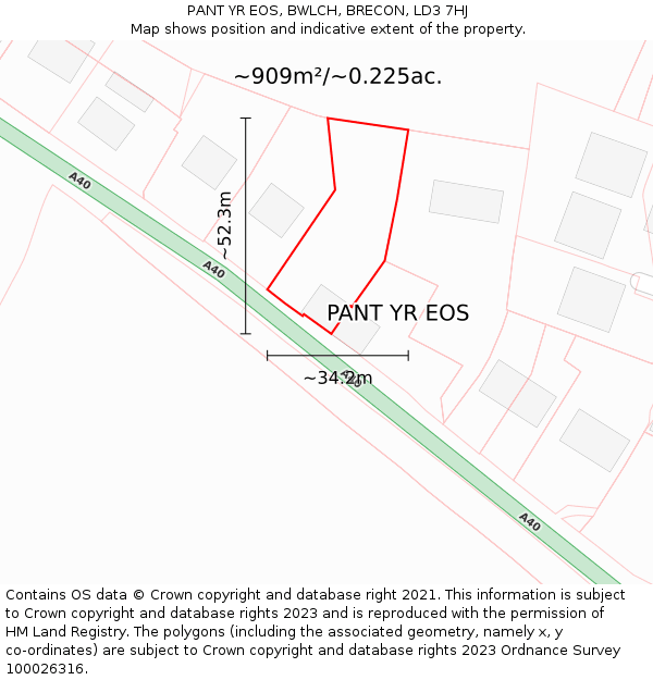 PANT YR EOS, BWLCH, BRECON, LD3 7HJ: Plot and title map