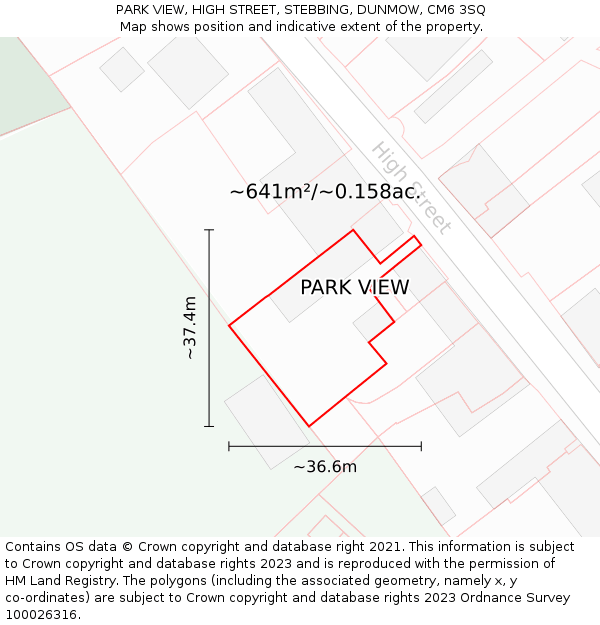 PARK VIEW, HIGH STREET, STEBBING, DUNMOW, CM6 3SQ: Plot and title map