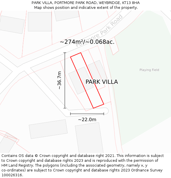 PARK VILLA, PORTMORE PARK ROAD, WEYBRIDGE, KT13 8HA: Plot and title map