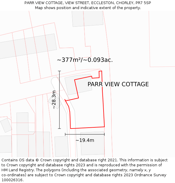 PARR VIEW COTTAGE, VIEW STREET, ECCLESTON, CHORLEY, PR7 5SP: Plot and title map