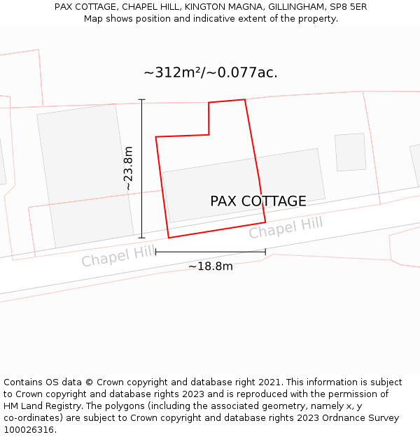 PAX COTTAGE, CHAPEL HILL, KINGTON MAGNA, GILLINGHAM, SP8 5ER: Plot and title map