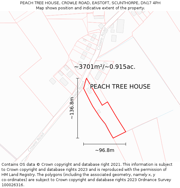 PEACH TREE HOUSE, CROWLE ROAD, EASTOFT, SCUNTHORPE, DN17 4PH: Plot and title map