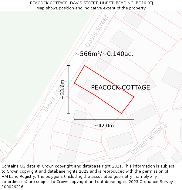 PEACOCK COTTAGE, DAVIS STREET, HURST, READING, RG10 0TJ: Plot and title map